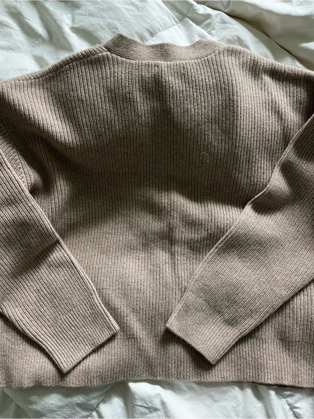 New Quince Neutral Ribbed Knit Cardigan in Light Taupe - Picture 2 of 2